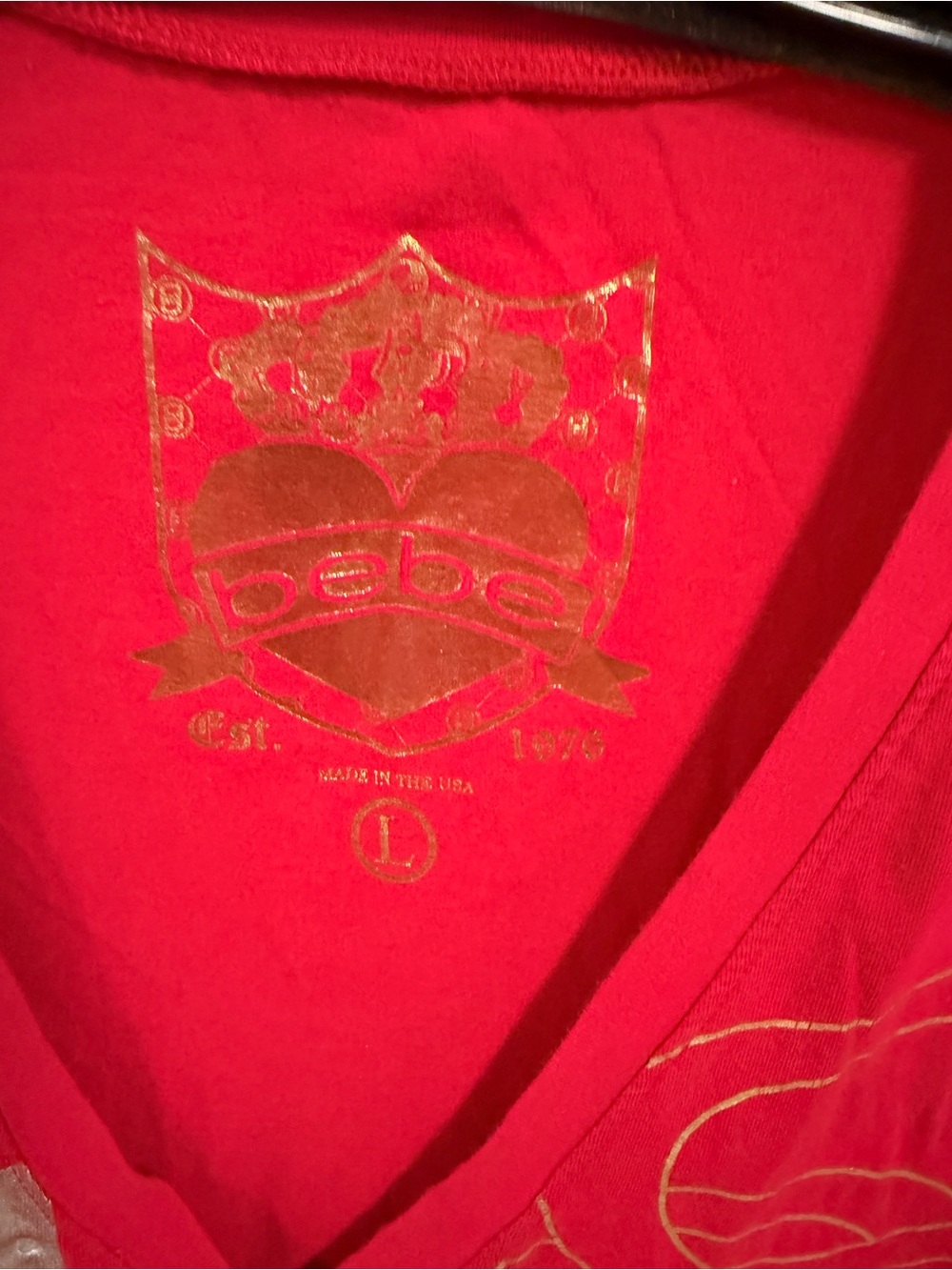 bebe Red V-Neck Rhinestone Logo Tee - Picture 3 of 3